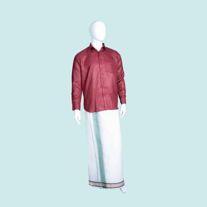 Veshti - 9 x 5 Inch | Seer Border Dhoti for Men/ Half White Colour Panchakajam