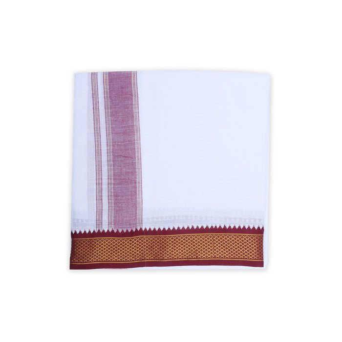 Veshti - 9 x 5 Mtr | 7 Kan Mayilkan Border Dhoti/ White Colour Vesti for Men