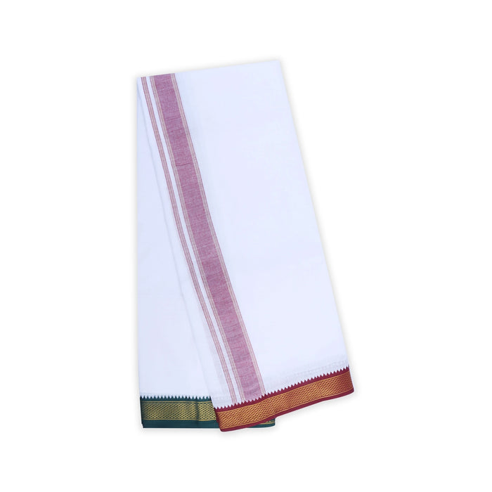 Veshti - 9 x 5 Mtr | 7 Kan Mayilkan Border Dhoti/ White Colour Vesti for Men