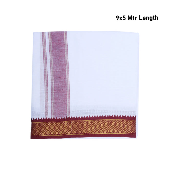 Veshti - 9 x 5 Mtr | 7 Kan Mayilkan Border Dhoti/ White Colour Vesti for Men