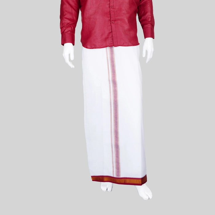 Veshti - 9 x 5 Mtr | 7 Kan Mayilkan Border Dhoti/ White Colour Vesti for Men
