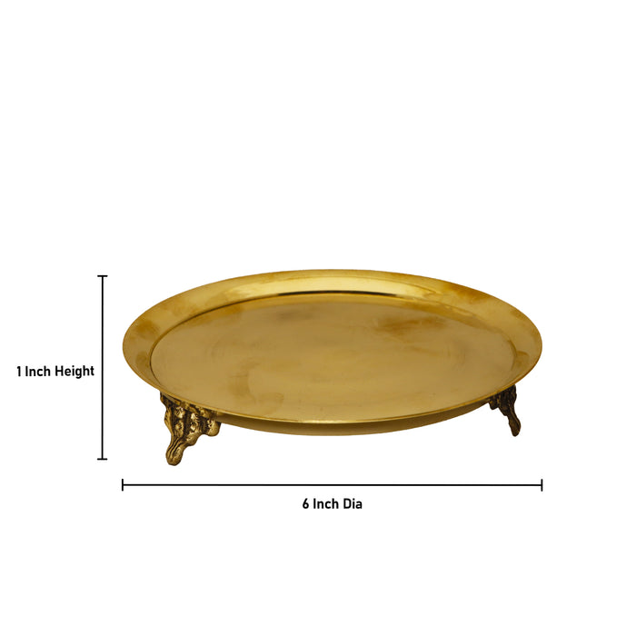 Brass Pin Tray - 1 x 6 Inches | Brass Tray/ Puja Plate/ Thali Plate for Pooja/ 325 Gms Approx