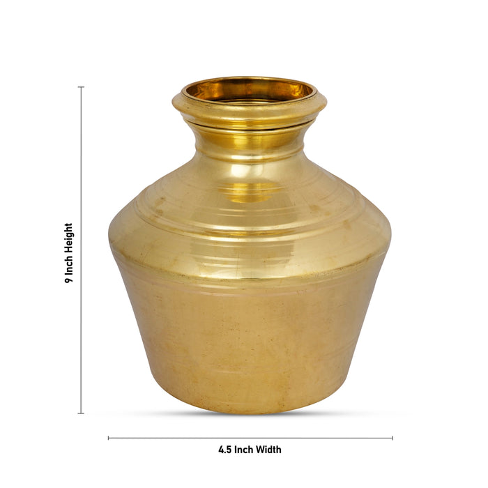 Kalash Kudam - 9 x 4.5 Inches | Brass Theertha Kudam/ Brass Kalash for Pooja/ 850 Gms Approx