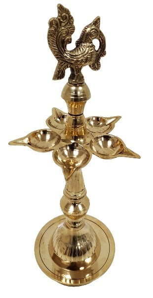Kerala Vilakku | Annapakshi Design Nilavilakku/ Punch Mukhi Mor Deep/ Brass Lamp for Pooja/ 600 Gms Approx