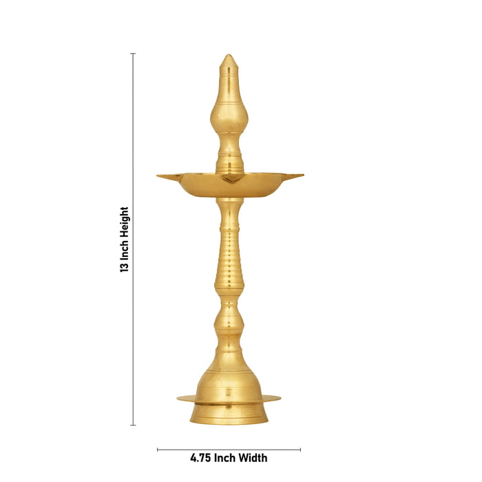 5 Face Kerala Vilakku - 13 x 4.75 Inches | Brass Kerala Kuthu Vilakku/ Kerala Deepam for Pooja