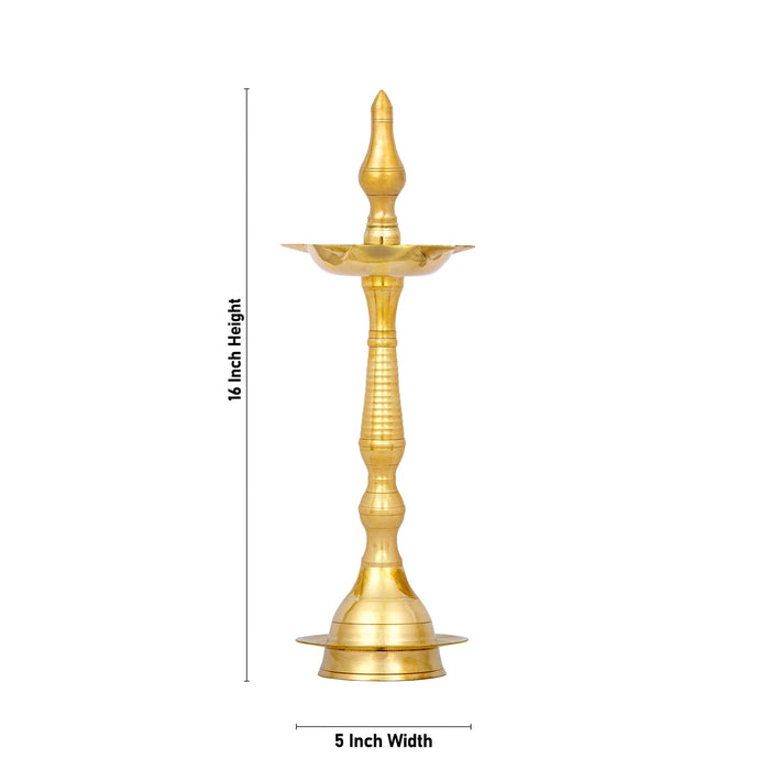 5 Face Kerala Vilakku - 16 x 5 Inches | Brass Kerala Kuthu Vilakku/ Kerala Deepam for Pooja