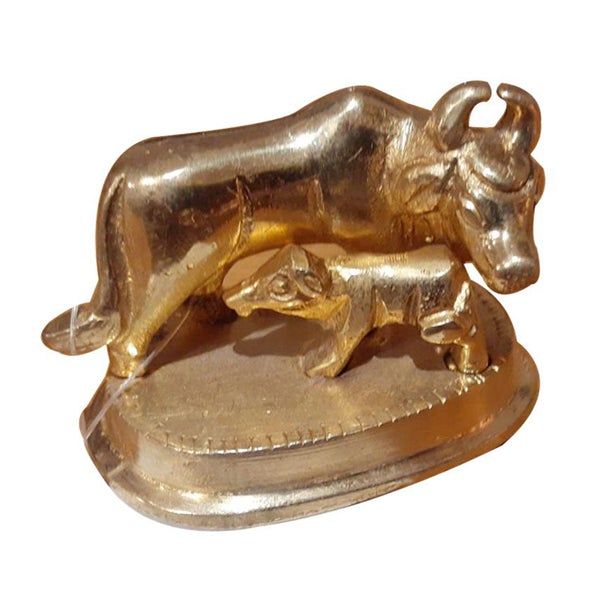 Brass Cow and Calf Idol | Brass Sculpture/ Kamadhenu Statue for Pooja