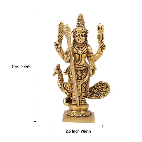 Brass Murugan Idol - 5 Inches | Karthikeyan | Subrahmaniyan Statue for Puja | 440 Gms Approx