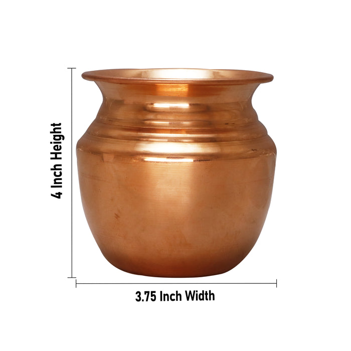 Copper Lota - 4 x 3.75 Inches | Kalash/ Pooja Pot/ Chombu for Pooja/ 140 Gms Approx