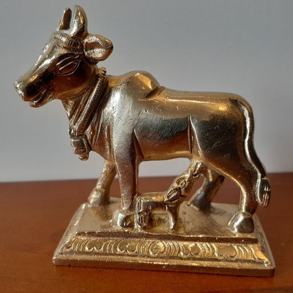 Brass Cow and Calf Idol | Brass Sculpture/ Kamadhenu Statue for Pooja