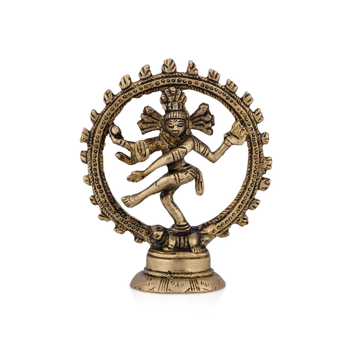 Natraj Murti With Base - 4 x 3.5 Inches | Antique Brass Idol/ Natraj Statue for Pooja