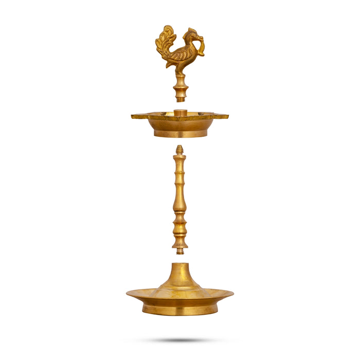 Kuthu Vilakku - 10.5 X 4 Inches | Annam Design Brass Lamp/ 5 Face Vilakku/ Deepam For Pooja And Lighting