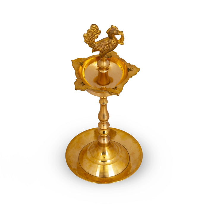Kuthu Vilakku - 10.5 X 4 Inches | Annam Design Brass Lamp/ 5 Face Vilakku/ Deepam For Pooja And Lighting