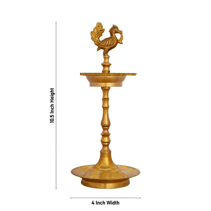 Kuthu Vilakku - 10.5 X 4 Inches | Annam Design Brass Lamp/ 5 Face Vilakku/ Deepam For Pooja And Lighting