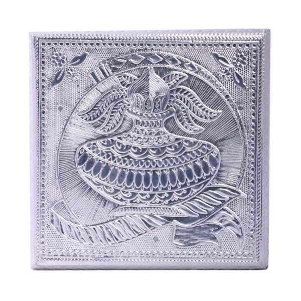 Bajot -Silver Finish -Meena Work -4 X 4 Inch | Mukkali for Pooja and Home/Gold,Silver–Colour/with Stand