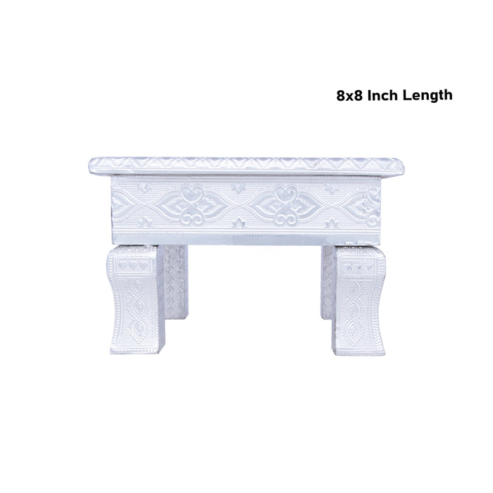 Chowki - 8 x 8 Inches | Silver Polish Bajot/ Wooden Manai for Pooja/ 925 Gms Approx
