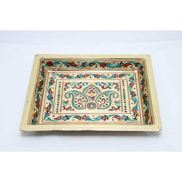 Silver/ Gold Finish Chocky Tray | Serving Tray/ Pooja Thali/ Meenakari Plate for Home