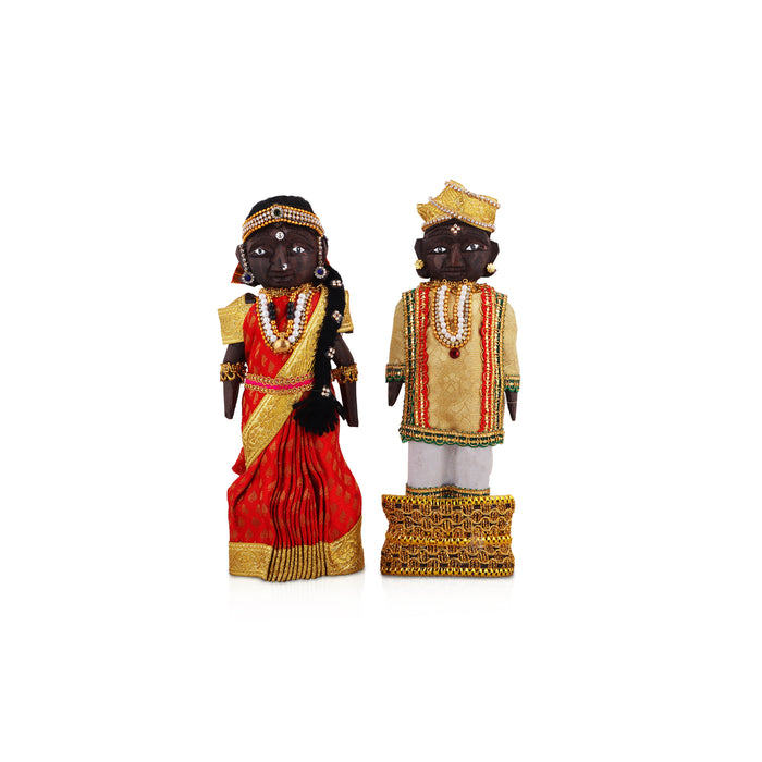 Marapachi Bommai Pair - 6 x 2.75 Inches | Kolu Bommai/ Marapachi Doll/ Decorative Doll/ Wood Sculpture for Home