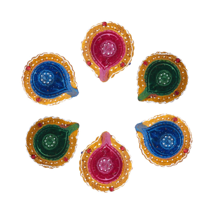 Decorative Diya Set - 6 Pcs | Clay Lamp/ Fancy Decorative Agal Deep for Pooja