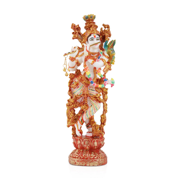 Krishna Murti Standing On Base - 13 X 5 Inches | Marble Dust Murti/ Krishna Idol For Worship And Home Decor