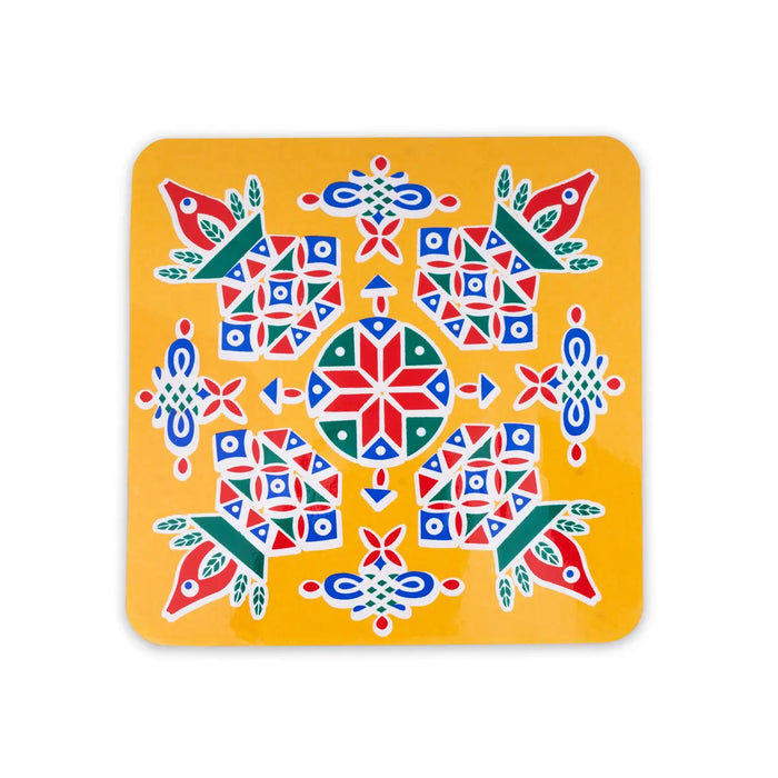 Kolam Sticker - 7 x 7 Inches | 4 Pcs/ Rangoli Sticker for Puja Room Decor/ Assorted Design & Colour