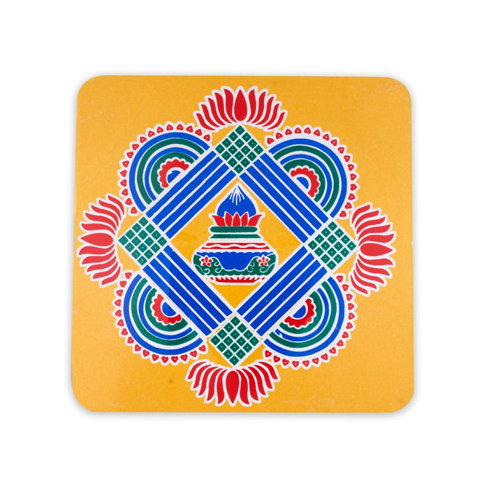 Kolam Sticker - 7 x 7 Inches | 4 Pcs/ Rangoli Sticker for Puja Room Decor/ Assorted Design & Colour