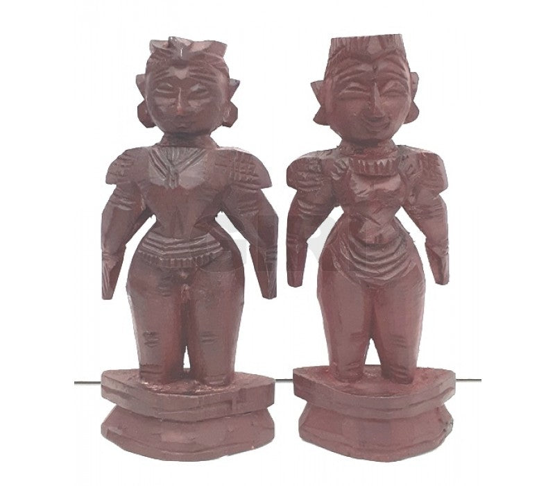 Marapachi Bommai Pair | Plain Design Wooden Statue/ Marapachi Doll for Home Decor