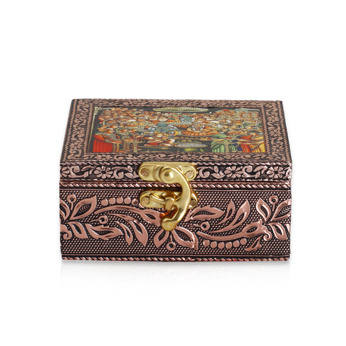 Storage Box - 3.25 x 4.25 Inches | Wooden Material/ Copper Finish Jewelry Box for Women