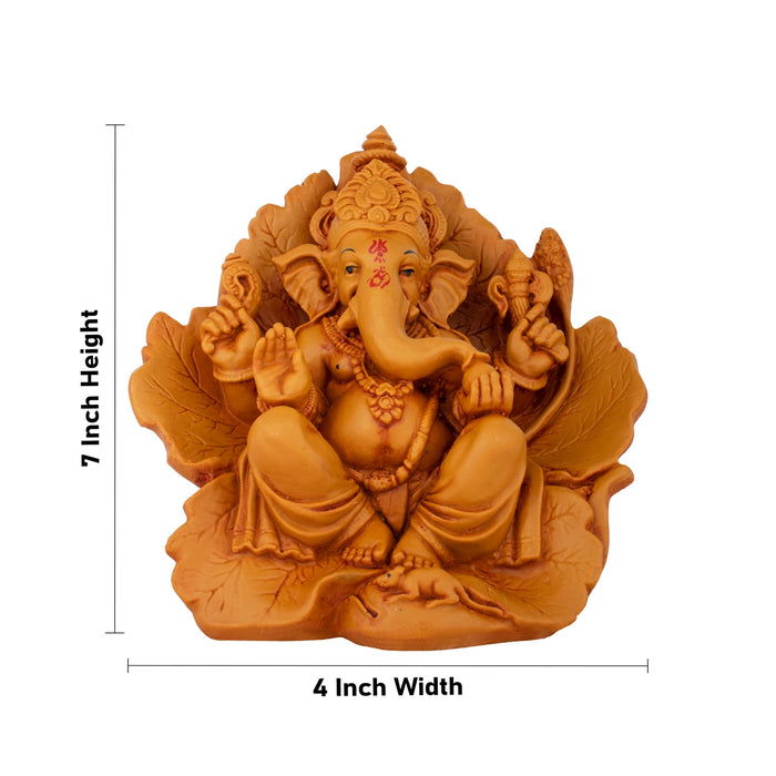 Ganesh Statue - 7 x 4 Inches | Marble Dust Statue/ Wooden Polish Vinayaka Idol/ Ganesh Idol for Pooja