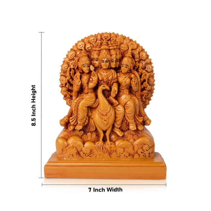 Murugar with Valli Deivanai Statue - 8.5 x 7 Inches | Resin Statue/ Wooden Polish Murugan Valli Deivanai Sitting on Peacock Statue for Pooja