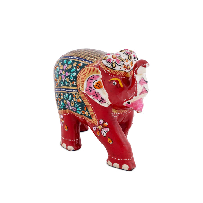 Elephant Idol - 5 x 5.5 Inches | Wooden Statue/ Painted Elephant Statue for Home