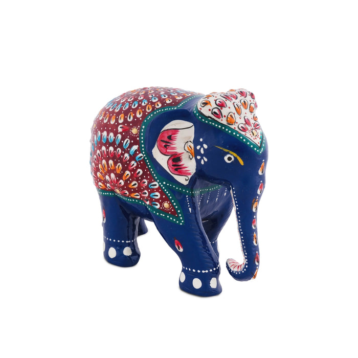 Elephant Idol - 5 x 5.5 Inches | Wooden Statue/ Painted Elephant Statue for Home