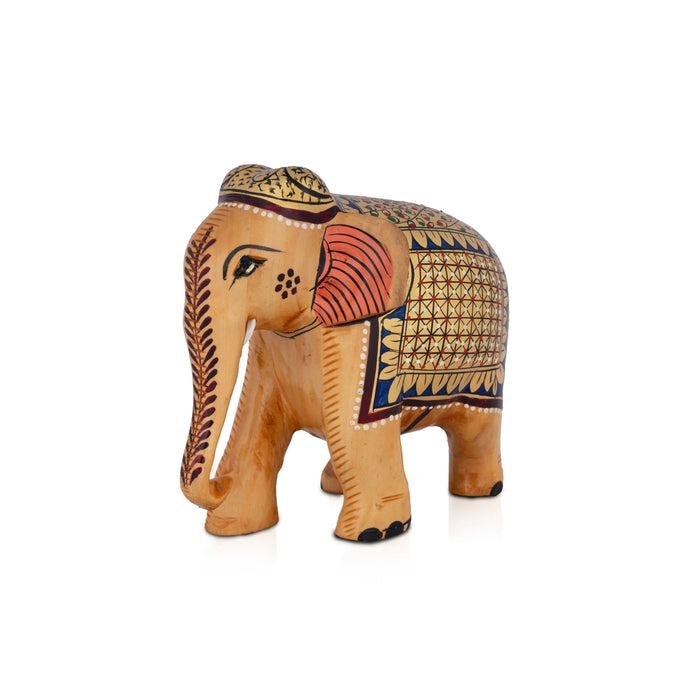 Elephant Idol - 5 x 5.5 Inches | Wooden Statue/ Painted Elephant Statue for Home