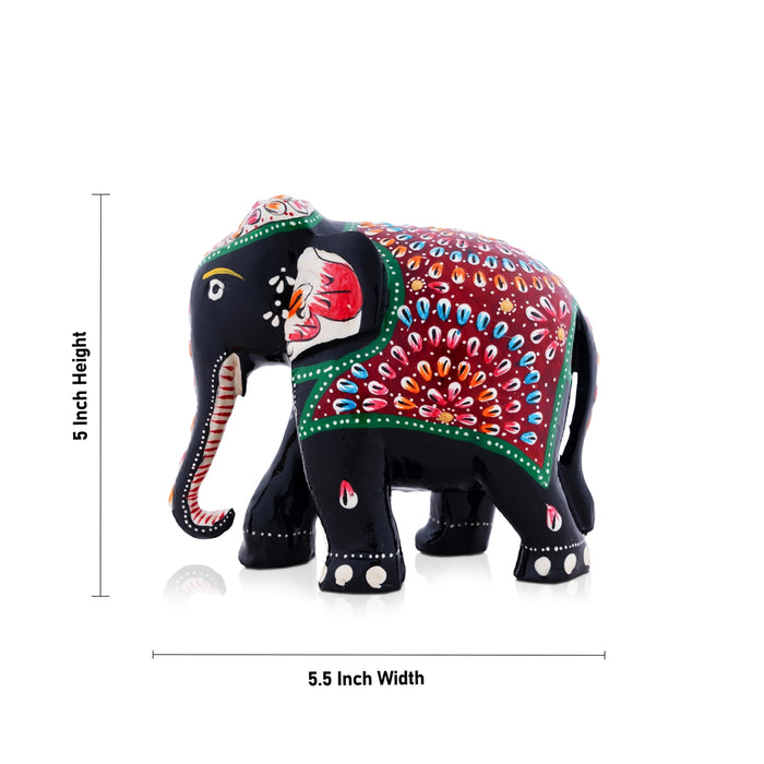 Elephant Idol - 5 x 5.5 Inches | Wooden Statue/ Painted Elephant Statue for Home