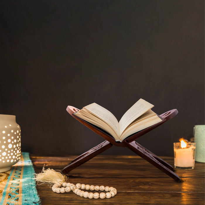 Wood Rehal - 6 x 12 Inches | Holy Book Stand/ Star Jali Design Book Holder Stand for Reading Purpose