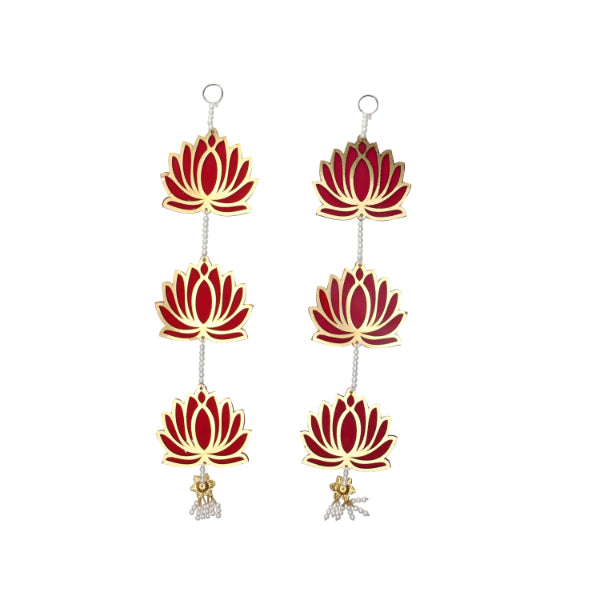 Toran - 17 Inches | Door Hanging/ Lotus Design Wall Hanging/ Side Thoranam Set for Home