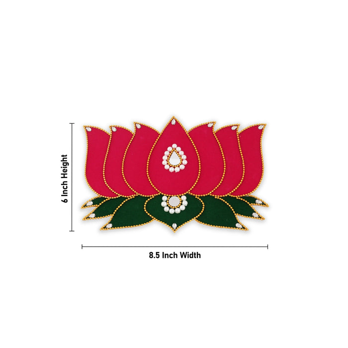 Lotus Design Rangoli - 6 x 8.5 Inches | Velvet Lotus Muggulu/ Artificial Lotus Rangoli for Pooja Room Decor