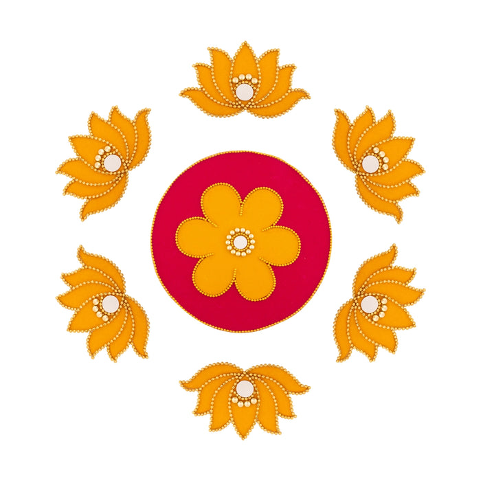 Rangoli Design Set - 6 Inches | 7 Pcs/ Velvet Muggulu Sticker/ Lotus Design Artificial Rangoli/ Kolam Sticker for Floor