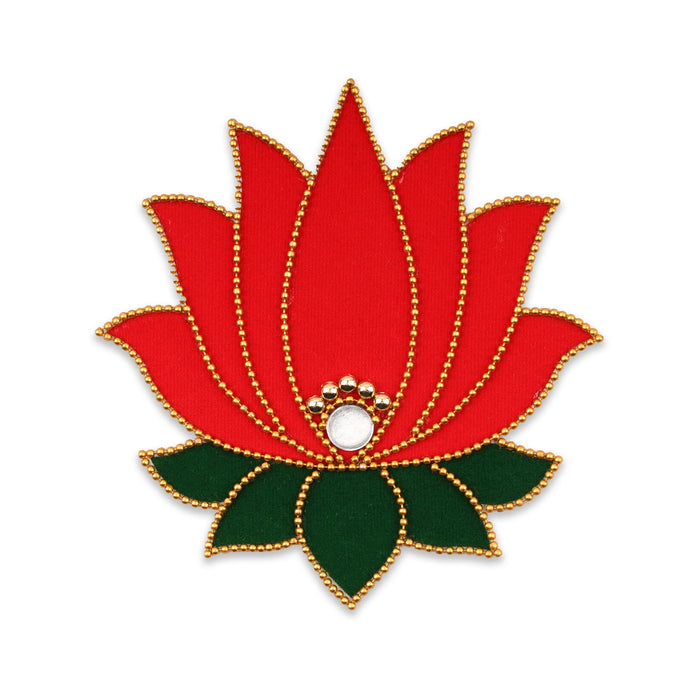 Lotus Design Rangoli Sticker - 5.25 x 5 Inches | Velvet Kolam Sticker for Pooja Room Decor