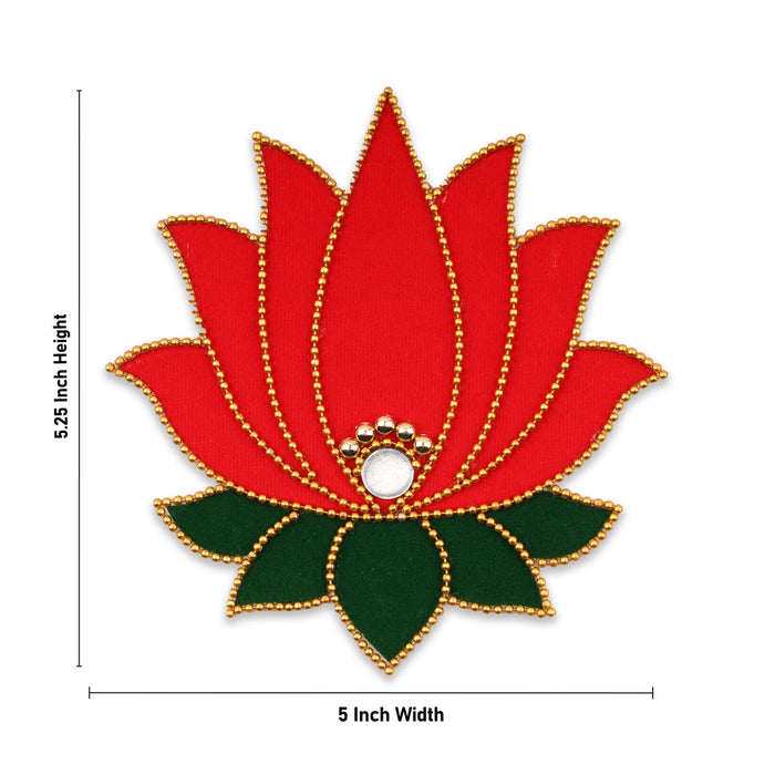 Lotus Design Rangoli Sticker - 5.25 x 5 Inches | Velvet Kolam Sticker for Pooja Room Decor