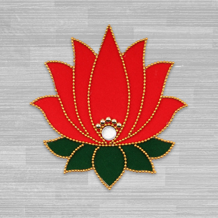 Lotus Design Rangoli Sticker - 5.25 x 5 Inches | Velvet Kolam Sticker for Pooja Room Decor