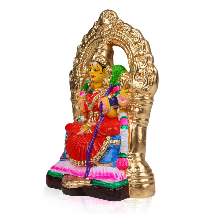 Kamakshi Idol With Arch Clay Golu Bommai - 9 X 6 Inches | Navratri Gombe/ Giri Golu Doll For Navaratri Decor
