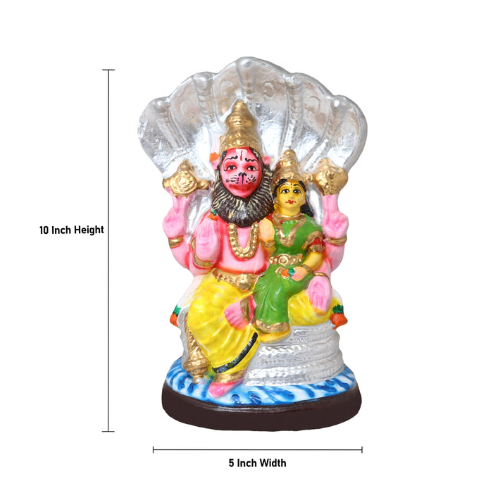 Lakshmi Narasimha Idol Clay Golu Bommai - 10 X 6 Inches | Navratri Gombe/ Giri Golu Doll For Navaratri Decor