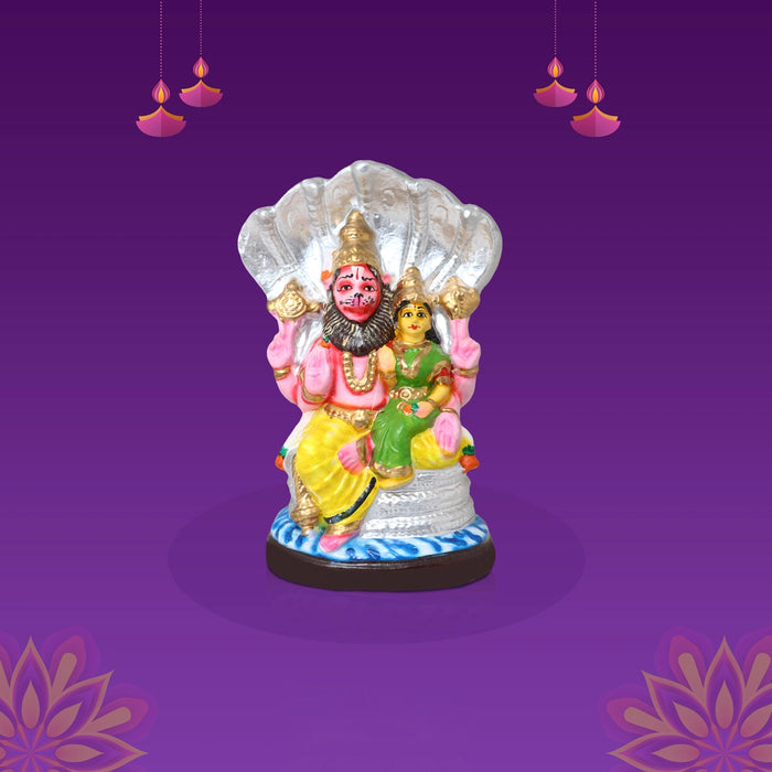 Lakshmi Narasimha Idol Clay Golu Bommai - 10 X 6 Inches | Navratri Gombe/ Giri Golu Doll For Navaratri Decor