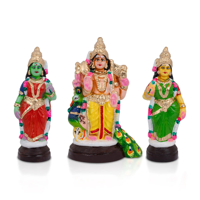Murugan Valli Deivanai Statue Clay Golu Bommai Set-9 X 5.5 Inches | Navratri Gombe/Golu Doll For Navaratri Decor