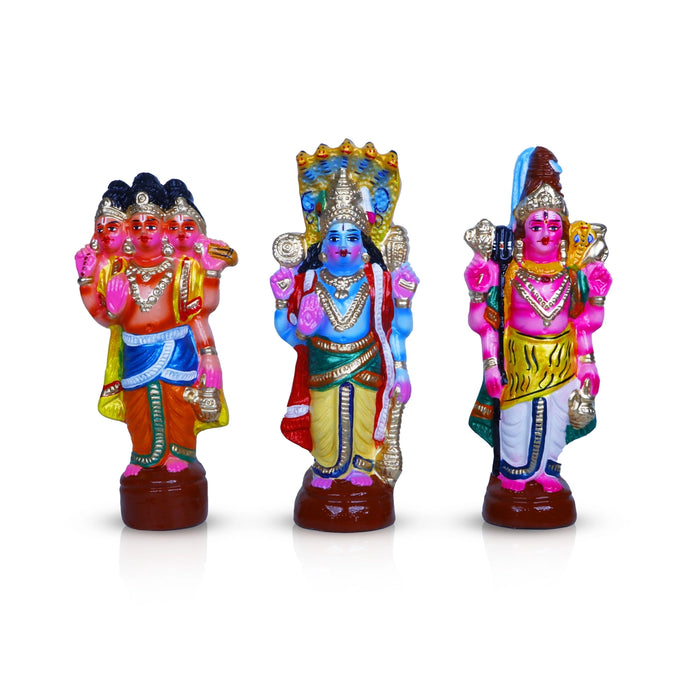 Brahma Vishnu Shiva Clay Golu Bommai Set - 11 X 4.5 Inches | Navratri Gombe/ Golu Doll For Navaratri Decor