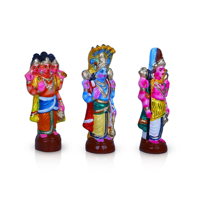 Brahma Vishnu Shiva Clay Golu Bommai Set - 11 X 4.5 Inches | Navratri Gombe/ Golu Doll For Navaratri Decor
