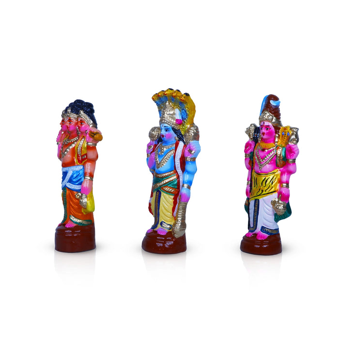 Brahma Vishnu Shiva Clay Golu Bommai Set - 11 X 4.5 Inches | Navratri Gombe/ Golu Doll For Navaratri Decor