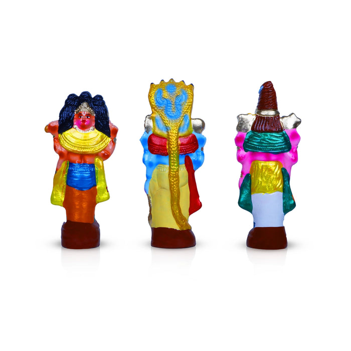 Brahma Vishnu Shiva Clay Golu Bommai Set - 11 X 4.5 Inches | Navratri Gombe/ Golu Doll For Navaratri Decor