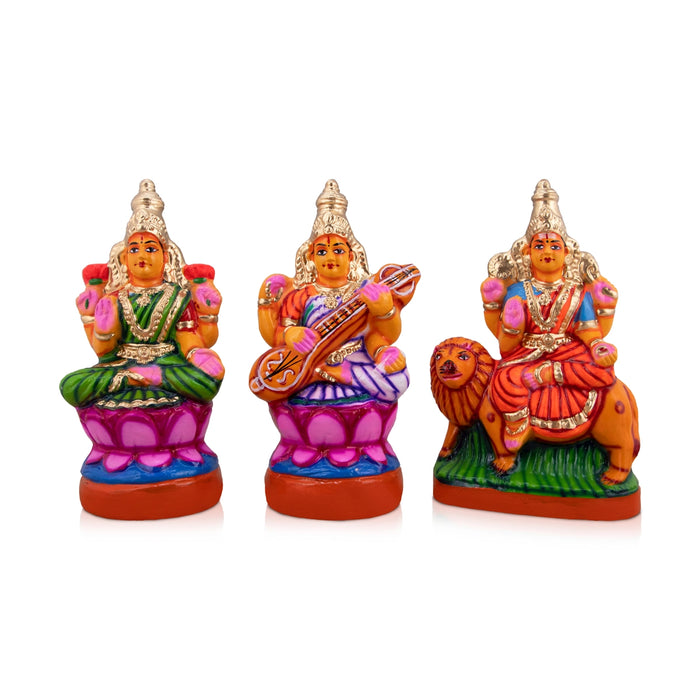 Lakshmi Ganesh Saraswati Idol Paper Mache Golu Bommai Set - 9 X 6 Inches | Navratri Gombe/ Golu Doll